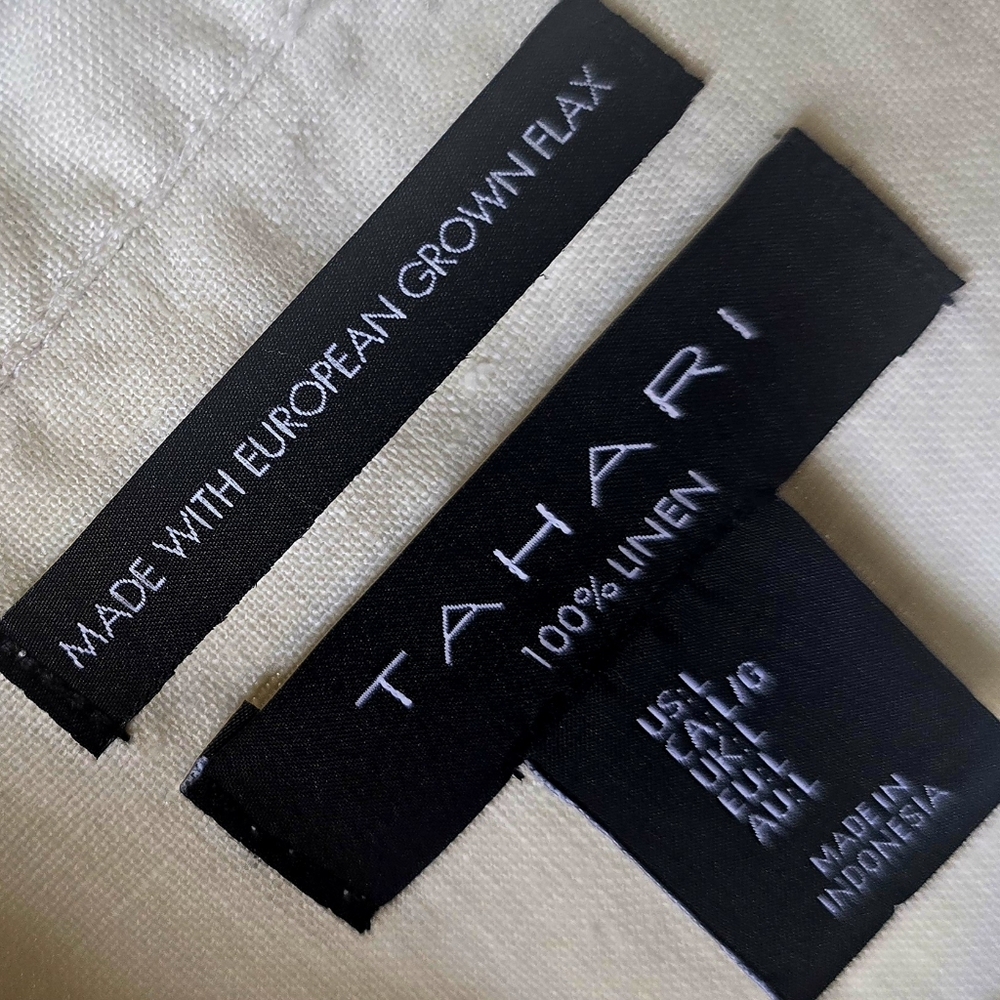 Breezy 100% European Linen Relaxed Fit Shirt by TAHARI  Natural Beige Worn Once - Picture 6 of 7
